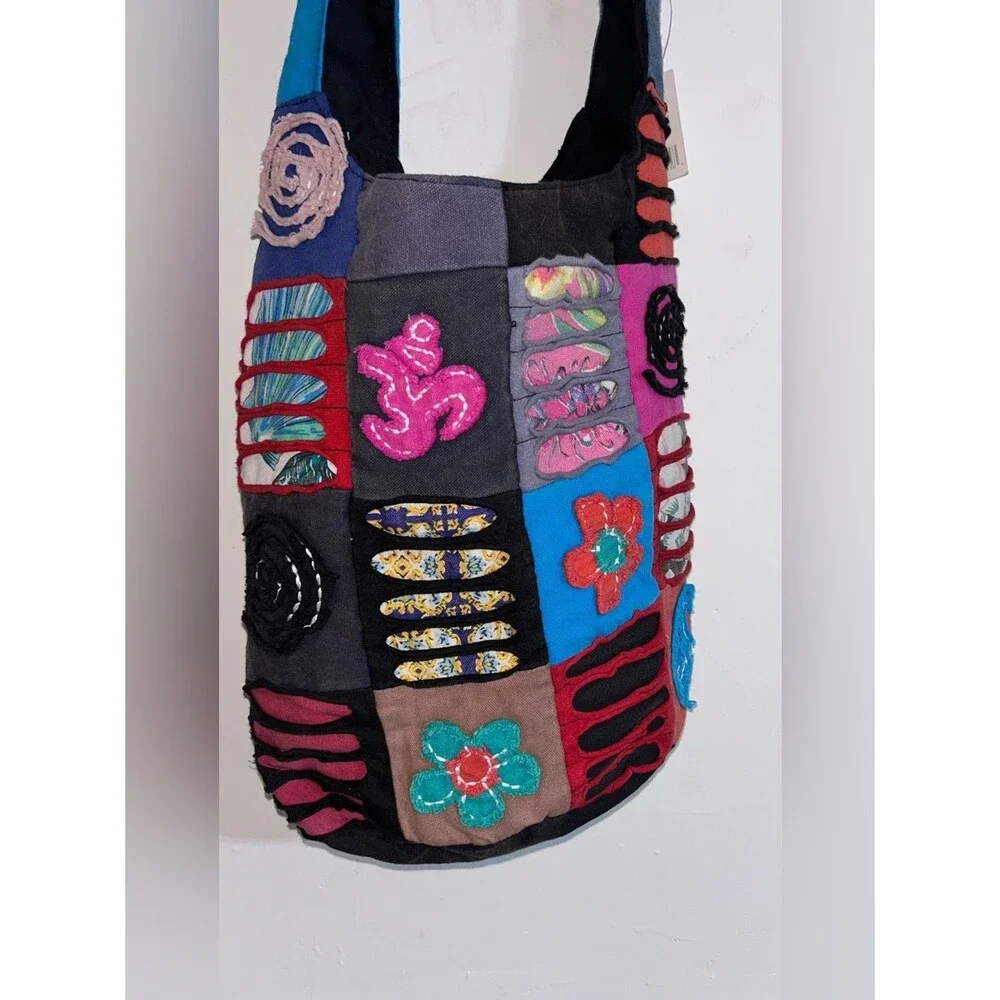 Boho Hobo Hippie Patchwork Shoulder Bag Om Peace Sign Made in India Festival NEW
